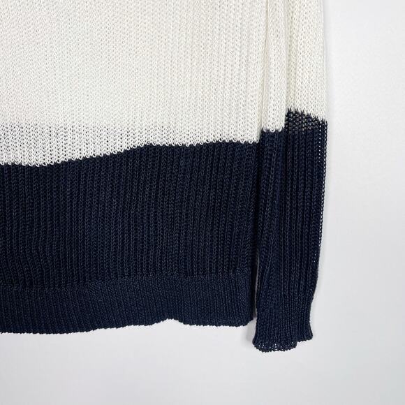 Vince Womens XSmall XS Cream Navy Blue Open Knit Colorblock Sweater Crew Neck - Picture 7 of 8
